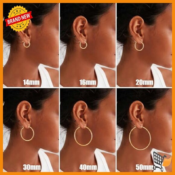 14K Gold Plated Hoop Earrings, Hypoallergenic Sterling Silver Post - Picture 5 of 8